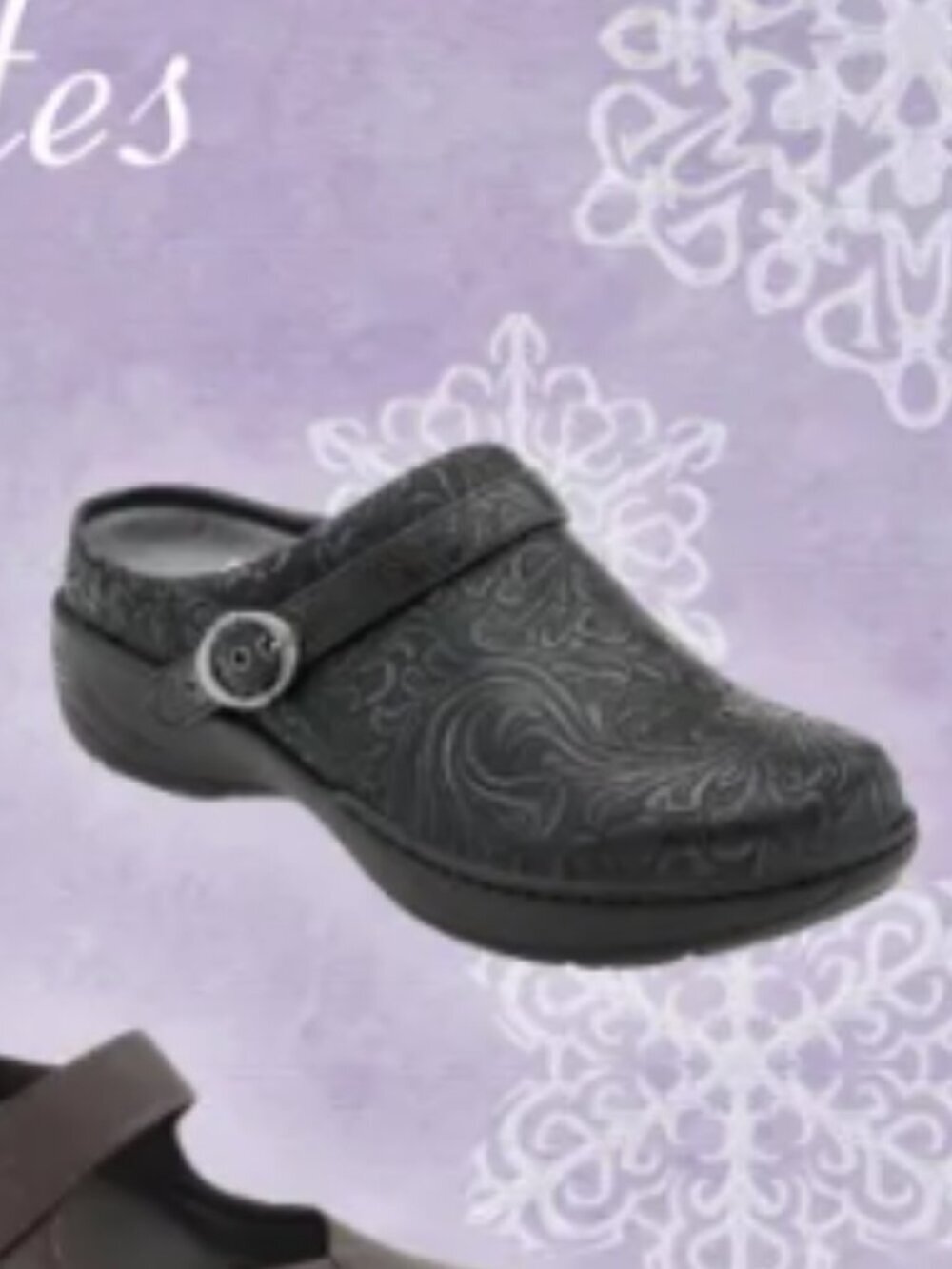 Dansko Black Allison Embossed Floral Leather Clogs w/ Straps  - 39 / 8.5-9US